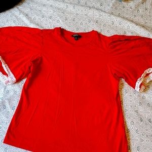 Lauren Ralph Lauren Red Top with Lacey Sleeves